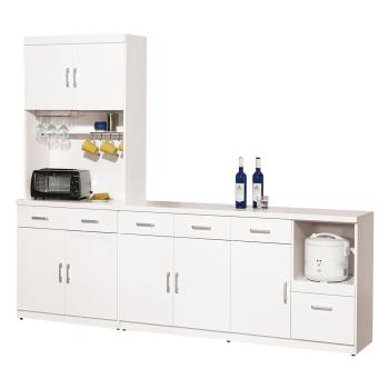 Boden-坦菲8.1尺L型收納餐櫃組合(2.7尺電器高餐櫃+5.4尺碗盤置物矮櫃)