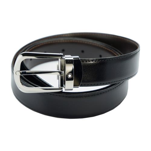 Montblanc 萬寶龍馬蹄形針式拋光精鋼黑棕雙色皮帶