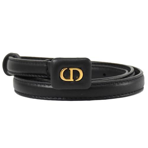 Christian Dior 品牌CD皮革釦飾超窄版穿釦皮帶.黑金
