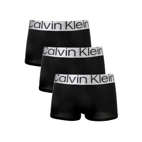 【Calvin Klein】CK Steel超細纖維低腰短版四角男內褲三件組(黑色)