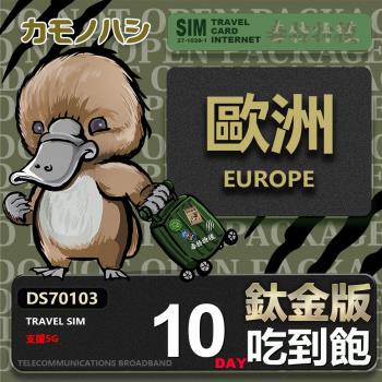 【鴨嘴獸 旅遊網絡卡】歐洲鈦金版 10天吃到飽 純上網 不降速 歐洲上網絡卡 吃到飽網絡卡