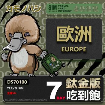 【鴨嘴獸 旅遊網絡卡】歐洲鈦金版 7天吃到飽 純上網 不降速 歐洲上網絡卡 吃到飽網絡卡