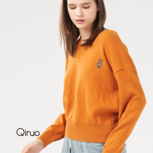 Qiruo 奇若名品 專櫃橘色小羊毛上衣 精品時尚保暖(舒適V領造型-共四色-2001AA-90)