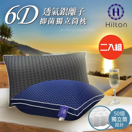 【Hilton 希爾頓】6D超涼感透氣銀離子抑菌獨立筒枕/二入組/二色任選(透氣枕/超涼/酷涼/枕頭)(B0109)