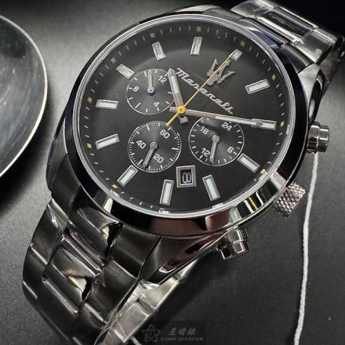MASERATI手錶, 男錶 42mm 銀圓形精鋼錶殼 黑色三眼, 中三針顯示錶面款 R8853151010