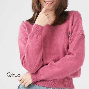 Qiruo 奇若名品 專櫃粉色小羊毛上衣 精品時尚保暖(舒適V領造型-共四色-2001AA-15)