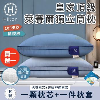 【Hilton 希爾頓】皇家頂級銀離子100支紗萊賽爾獨立筒枕/買一送一/二色任選(枕芯x2+枕套x2/透氣枕/枕頭)(B0122)