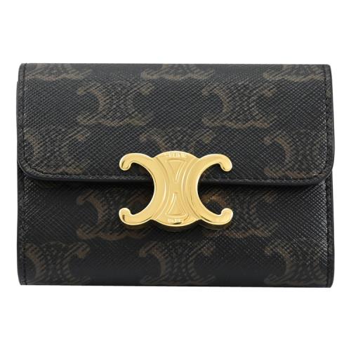 CELINE TRIOMPHE COMPACT 凱旋門印花釦式零錢小短夾.深咖