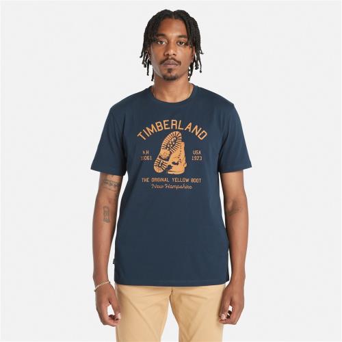 Timberland 男款深寶石藍靴子標語短袖 T恤|A2PYH433