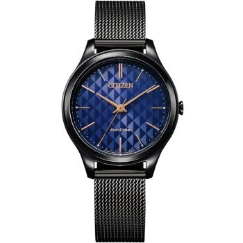 CITIZEN 星辰 典雅大方米蘭時尚腕錶-32mm(EM0505-88L)黑x藍