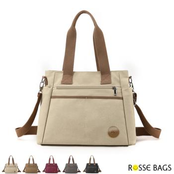 【Rosse Bags】時尚簡約大容量手提肩背包 帆布包 托特包(現+預 卡其色 / 灰色 / 咖啡色 / 紫色 / 黑色)