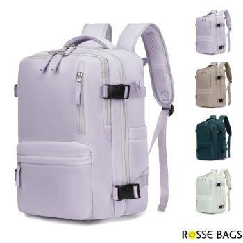【Rosse Bags】輕盈細膩尼龍布防潑水電腦雙肩包(現+預 墨綠色／卡其色／淺綠色／紫色)