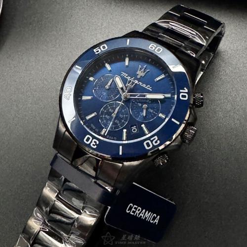 MASERATI手錶, 男錶 44mm 寶藍圓形精鋼錶殼 寶藍色三眼, 中三針顯示, 陶瓷款錶面款 R8873600005