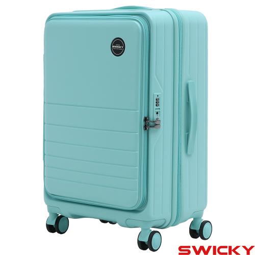 【SWICKY】24吋前開式全對色奢華旗艦旅行箱/行李箱(冰川藍)
