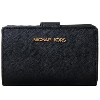 【Michael Kors】JET SET TRAVEL防刮皮革中夾(黑)