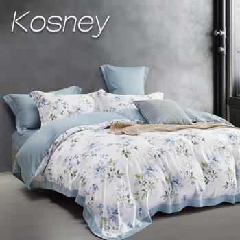 KOSNEY 馥藍 頂級100支100%天絲TM品牌纖維加大八件式兩用被床罩組高度35公分