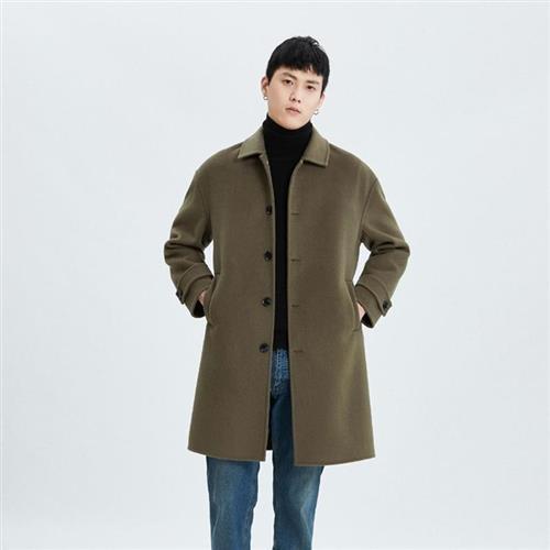 【米蘭精品】羊毛大衣毛呢外套-翻領雙面呢中長版男外套4色74hn17