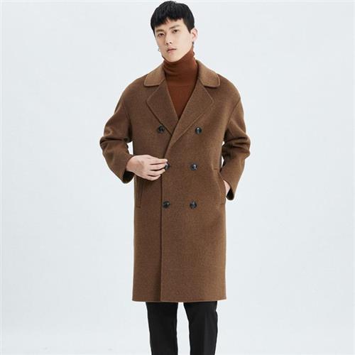 【米蘭精品】羊毛大衣毛呢外套-西裝領雙排扣中長版男外套5色74hn16