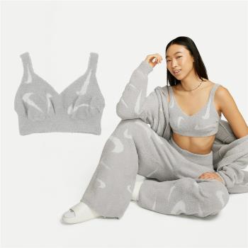 Nike 運動內衣 NSW Cozy Knit Bra 灰 白 針織 輕度支撐 毛毛 滿版LOGO FD4275-077