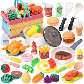 CUTE STONE 兒童購物提籃與仿真切切樂益智玩具34件套裝組合(可折疊提籃)