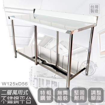 Abis 客製商品-豪華升級版加牆款二層430不鏽鋼桌/料理桌/工作桌/工作台(125X56CM)-1入