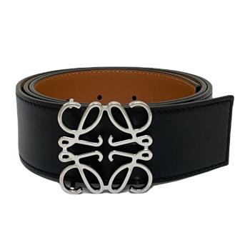 【LOEWE】女款 光滑小牛皮雙面 Anagram 腰帶/皮帶-黑色/棕褐色 (寬4公分) 51501/0101555