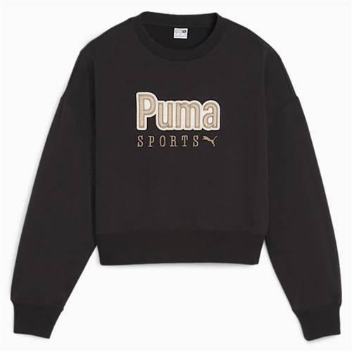 Puma 女裝長袖上衣短版寬鬆棉黑【運動世界】62431801|長袖