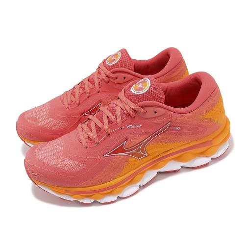 グランドセイコー セール Mizuno 慢跑鞋Wave Sky 7 男鞋粉橘回彈針織厚底路跑運動鞋美津濃 ミュージック