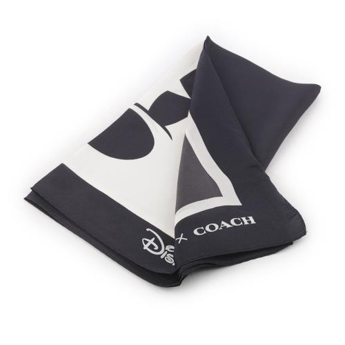 COACH x Disney 米奇眨眼圖案絲質方巾(黑色/白色) CN997 BKWT