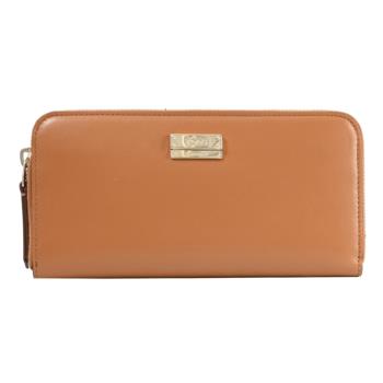 TODS 金屬LOGO滑面牛皮ㄇ字拉鍊長夾.棕色