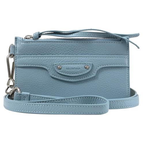 BALENCIAGA 巴黎世家 655246 Neo classic 斜背頸掛式證件零錢包.灰藍