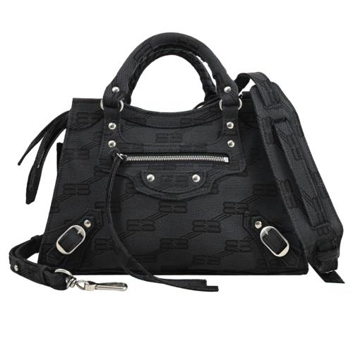 BALENCIAGA 巴黎世家 696495 Neo Classic XS 緹花兩用機車包.黑