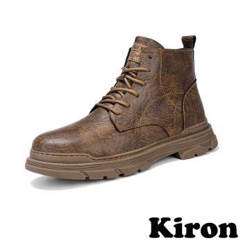 【KIRON】復古皮紋休閒馬丁靴/復古皮紋潮流時尚休閒馬丁靴 男鞋 卡其