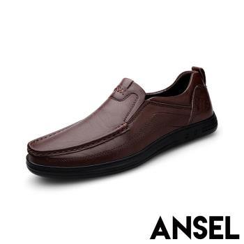 【ANSEL】真皮舒適耐磨商務休閒鞋/真皮頭層牛皮舒適耐磨商務休閒鞋 樂福鞋 男鞋 棕