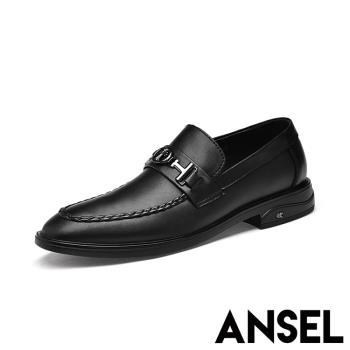 【ANSEL】真皮英倫風馬銜釦商務休閒鞋/真皮英倫風十字架馬銜釦造型商務休閒鞋 男鞋 黑