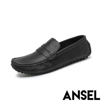 【ANSEL】真皮舒適寬楦樂福鞋/真皮舒適寬楦百搭經典樂福鞋 皮鞋 休閒鞋 男鞋 黑