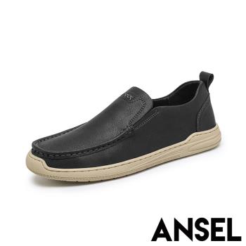 【ANSEL】真皮休閒樂福鞋/真皮舒適百搭經典休閒樂福鞋 男鞋 黑