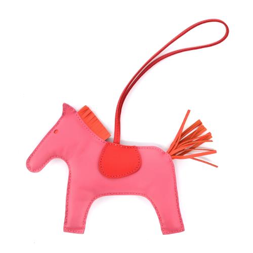 Hermes 愛馬仕 Rodeo小羊皮撞色手工馬兒吊飾(大/粉/橘)