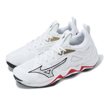 Mizuno 排球鞋 Wave Momentum 3 男鞋 白 紅 緩衝 支撐 室內運動 羽排鞋 美津濃 V1GB2413-46