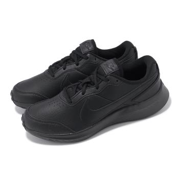 Nike 慢跑鞋 Varsity Leather GS 大童 女鞋 黑 全黑 皮革 緩震 運動鞋 CN9146-001