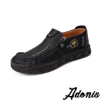 【Adonis】真皮手縫設計休閒樂福鞋/真皮質感牛皮手工縫線設計休閒樂福鞋 男鞋 黑