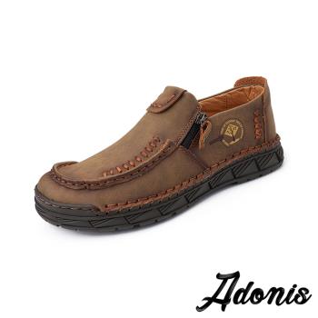 【Adonis】真皮手縫設計休閒樂福鞋/真皮質感牛皮手工縫線設計休閒樂福鞋 男鞋 棕