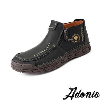 【Adonis】真皮高筒休閒鞋/真皮手工縫線設計高筒休閒鞋 男鞋 黑