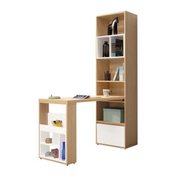 Boden-尚恩L型多功能書櫃+書桌組合(2尺單抽開放式書櫃+4尺伸縮桌面)