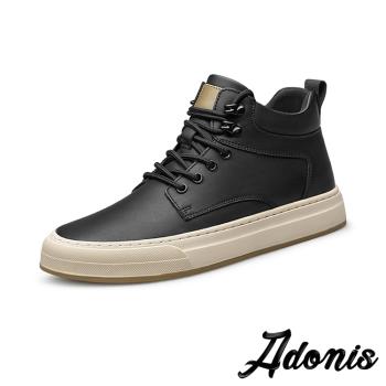 【Adonis】真皮復古內增高中筒休閒鞋/真皮潮流復古內增高設計中筒休閒鞋 男鞋 黑