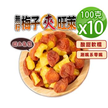 【蔘大王】無籽梅子包旺萊（100gX10）梅肉 梅餅 梅子 青梅 蜜餞 梅乾 鳳梨乾 單片包裝