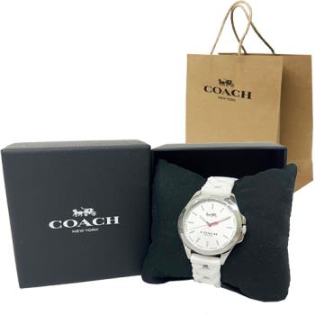 【COACH】素面錶面編織果凍錶帶女用手錶(白)