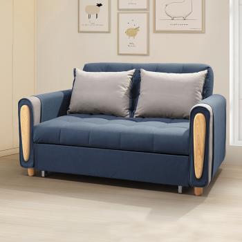 Boden-喬威斯藍色防潑水布面沙發床/雙人椅/二人座沙發-贈抱枕