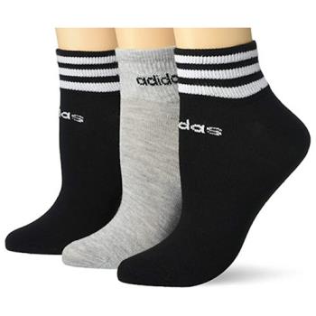 Adidas 2024女時尚美國進口厚襪運動條紋低切黑灰混搭3入組