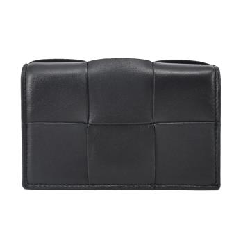 BOTTEGA VENETA Cassette 大格編織小羊皮卡片夾(黑色)